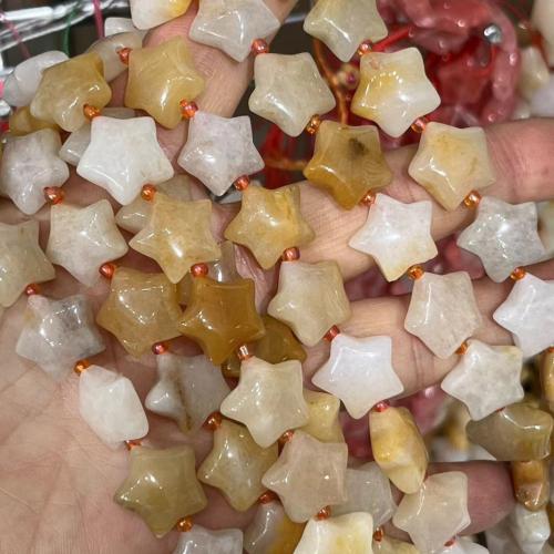 Jade Beads, Jade Gul, Stjerne, poleret, du kan DIY & glat, gul, 15mm, Solgt Per Ca. 38-40 cm Strand