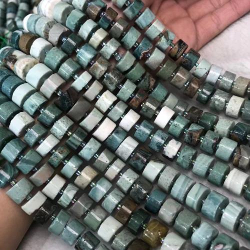 Agat pärlor, Ocean Agate, Rondelle, polerad, DIY, gräsgrön, beads size 7x10-12mm, Såld Per Ca 38-40 cm Strand