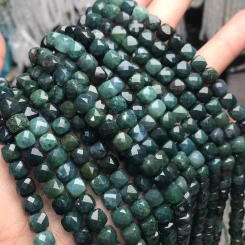 Natürliche Moos Achat Perlen, Quadrat, poliert, DIY & facettierte, grasgrün, beads length 7-8mm, verkauft per ca. 38-40 cm Strang