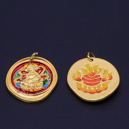 Zinc Alloy Enamel Pendants Slightly Round gold color plated double-sided enamel & DIY mixed colors nickel lead & cadmium free Sold By PC