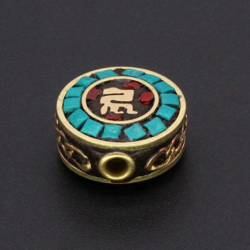 Brass Jewelry Beads with turquoise Round gold color plated DIY & enamel mixed colors nickel lead & cadmium free Sold By PC