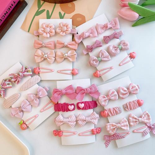 Mixed Hair Accessories Zinc Alloy with Cloth handmade Girl mixed colors Hair clip :5cm; Card : . Sold By Set