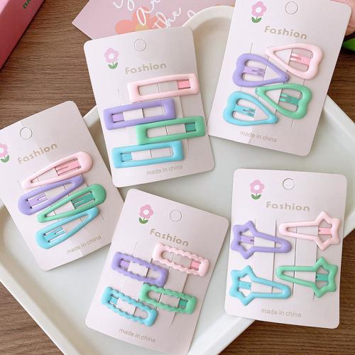 Hair Snap Clips Zinc Alloy Girl & enamel & hollow mixed colors 40mm Sold By Set