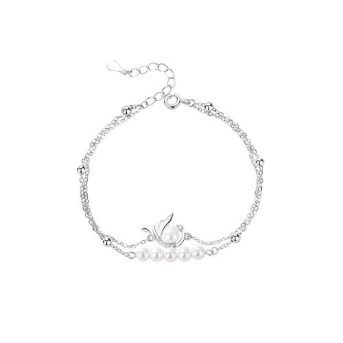 925 Sterling Silver Bangle Bracelet with Shell Pearl with 4CM extender chain micro pave cubic zirconia & for woman platinum color Length Approx 15.5 cm Sold By PC