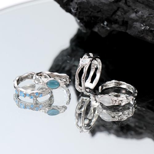 Cyrkonia mikro utorować pierścionki srebrne, Srebro 925, ze Kocie oczy, różne style do wyboru & mikro utorować cyrkonia & dla kobiety, platynowy, sprzedane przez PC