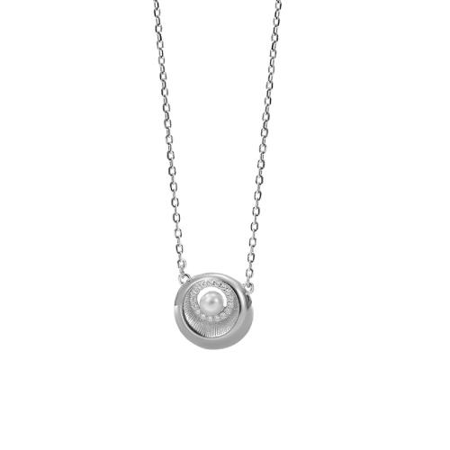 Cubic Zircon Micro Pave 925 Sterling Silver Necklace with Shell Pearl with 5CM extender chain micro pave cubic zirconia & for woman platinum color Length Approx 40 cm Sold By PC