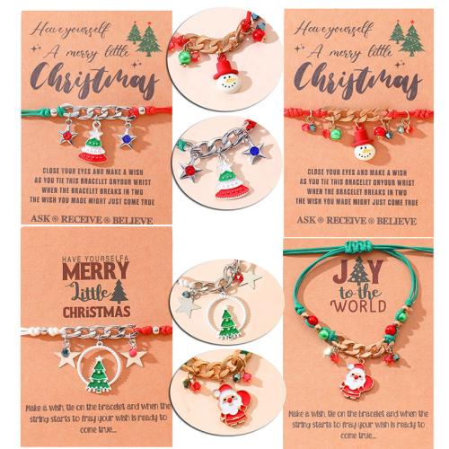 Fashion Create Wax Cord Bracelets Zinc Alloy with Wax Cord & Plastic Pearl & Iron handmade Christmas Design & for woman & enamel Length Approx 16-28 cm Sold By PC