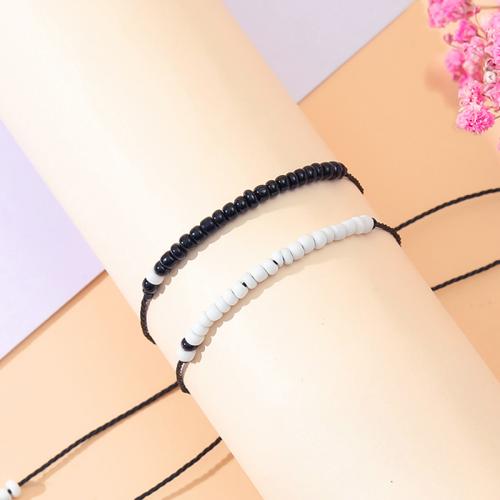 Couple Bracelet and Bangle Seedbead with Wax Cord handmade 2 pieces & Unisex & enamel white and black Sold By PC