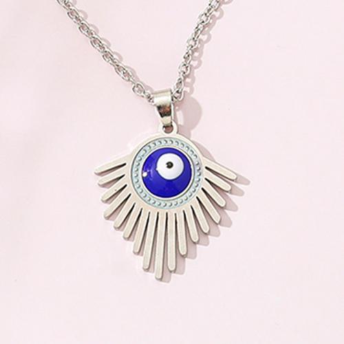 Evil Eye šperky náhrdelník, 304 Stainless Steel, s 5cm extender řetězce, lesklý, pro ženy & smalt, stříbro, Délka 45 cm, Prodáno By PC