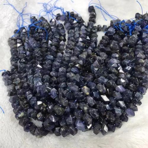 Grânulos de gemstone jóias, Iolite, Padrão Geométrico, polido, DIY, azul, 7x10mm, vendido para Aprox 38-40 cm Strand