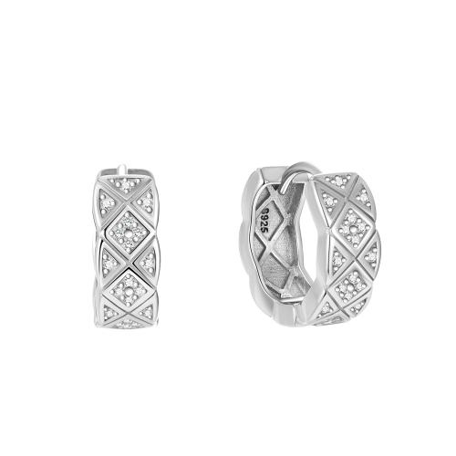 925 Sterling Silver Huggie Hoop Earring micro pave cubic zirconia & for woman 13mm Sold By Pair