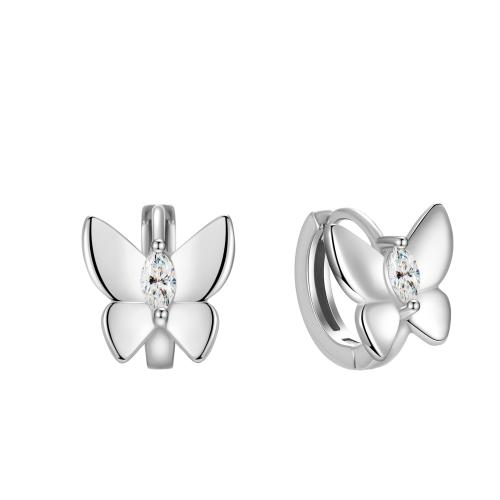 925 Sterling Silver Huggie Hoop Earring Butterfly micro pave cubic zirconia & for woman Sold By Pair