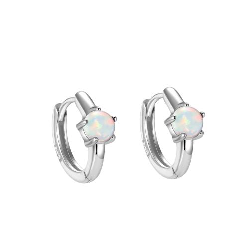 925 Sterling Silver Huggie Hoop Earring with Opal for woman & hollow 12mm Sold By Pair