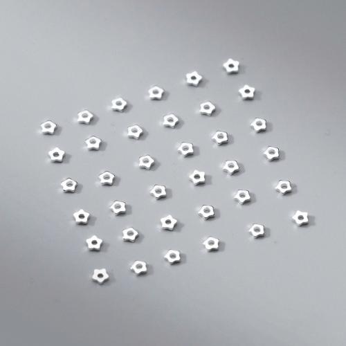 Perlas de espaciador, Plata de ley 925, Estrella, Bricolaje & hueco, 2.50x0.70mm, agujero:aproximado 0.9mm, 45PCs/g, Vendido por g