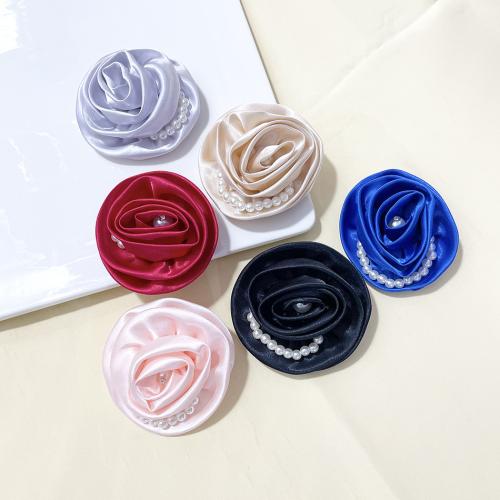 Fashion Broche Sieraden, Doek, met Plastic Pearl, Rose, handgemaakt, voor vrouw, meer kleuren voor de keuze, 80mm, Verkocht door PC