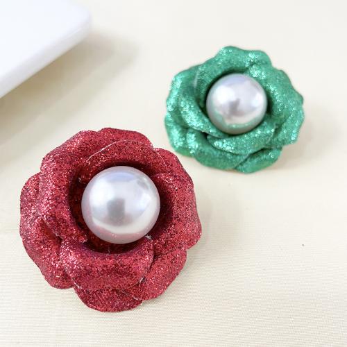 Fashion Brooch Jewelry Leather with Plastic Pearl & Zinc Alloy Flower handmade for woman 40mm Sold By PC