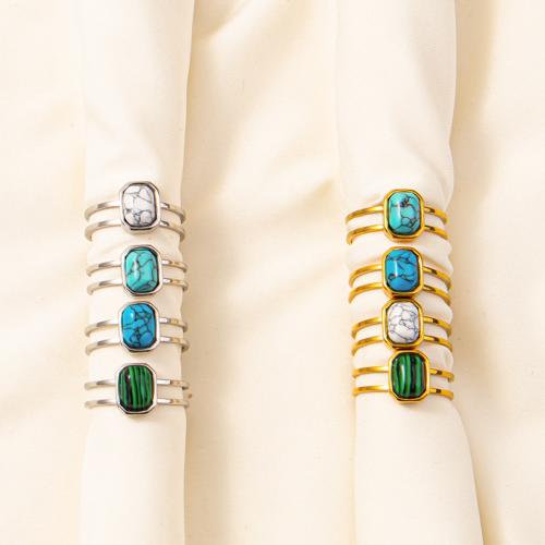 Vinger Ring in edelstaal, 304 roestvrij staal, met Gips, Rechthoek, mode sieraden & uniseks, meer kleuren voor de keuze, 10mm, Maat:8, Verkocht door PC