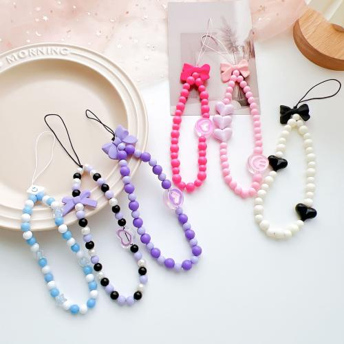 Mobile Phone Lanyard Plastic with Resin half handmade 4 pieces & for woman mixed colors Sold By Set