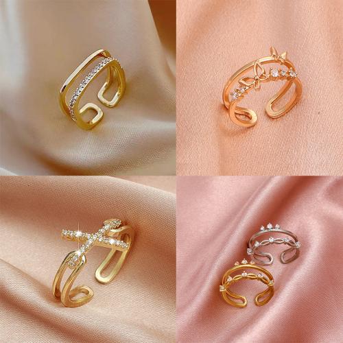 Cink Alloy Finger Ring, pozlaćen, različitih stilova za izbor & za žene & s Rhinestone, Prodano By PC