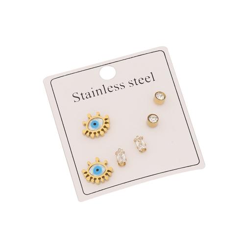 304 Stainless Steel Stud Earring Set plated & micro pave cubic zirconia & for woman & enamel Sold By Set