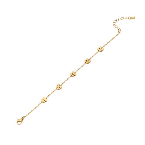 Acier inoxydable 304 bracelet, avec 1.6inch chaînes de rallonge, fleur, Placage de couleur d'or, bijoux de mode & chaîne ovale & pour femme, Longueur Environ 6.3 pouce, Vendu par PC