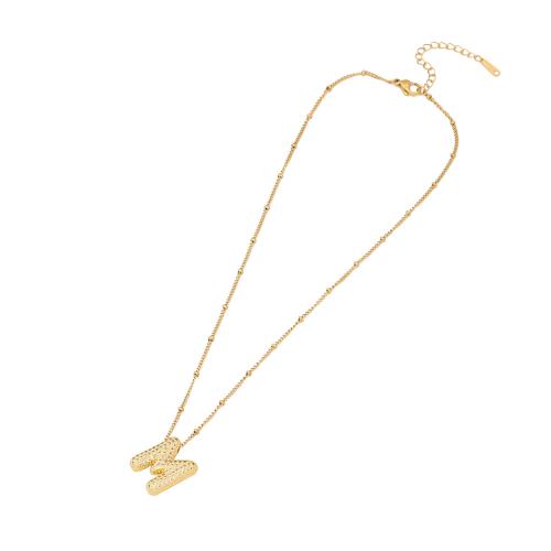 Brass Necklace with 2inch extender chain Alphabet Letter gold color plated & micro pave cubic zirconia & for woman Length Approx 15.7 Inch Sold By PC