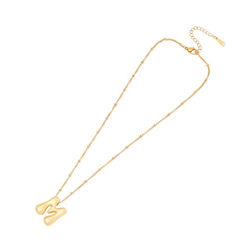 304 Stainless Steel Necklace with 2inch extender chain Alphabet Letter gold color plated & for woman Length Approx 15.7 Inch Sold By PC
