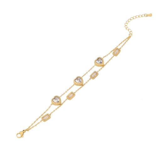 304 Stainless Steel Bracelet with Glass with 1.6inch extender chain gold color plated Double Layer & for woman Length Approx 6.3 Inch Sold By PC