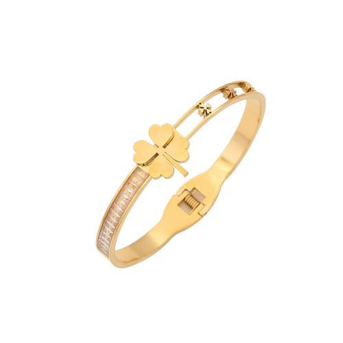 Acier inoxydable 304 bracelet ordinaire, Placage de couleur d'or, styles différents pour le choix & pavé de micro zircon & pour femme, Vendu par PC