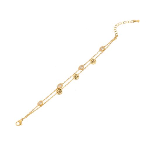 304 Stainless Steel Bracelet with Glass & Resin with 1.6inch extender chain gold color plated Double Layer & for woman Length Approx 6.3 Inch Sold By PC