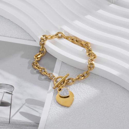 Bracelet d'acier titane, bijoux de mode & pavé de micro zircon & pour femme, doré, Longueur Environ 17 cm, Vendu par PC