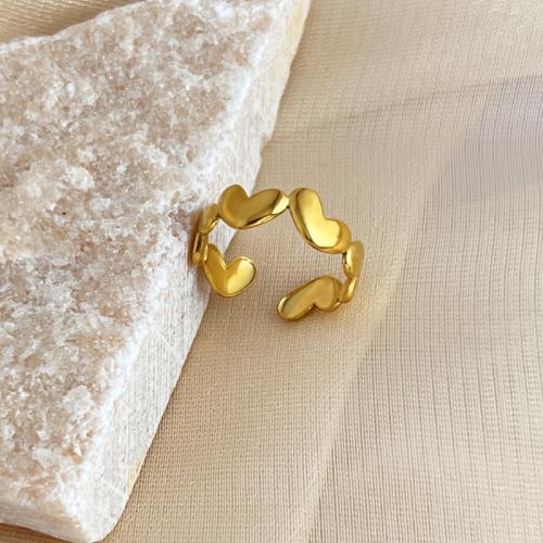 Prst prsten z nerezové oceli, 304 Stainless Steel, Srdce, 18K pozlacené, módní šperky & pro ženy, zlatý, diameter 18mm, Prodáno By PC