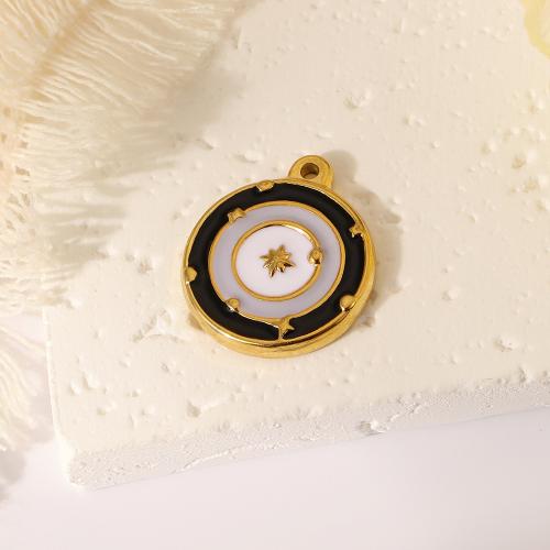 Stainless Steel Pendants 304 Stainless Steel Round DIY & enamel golden Sold By PC