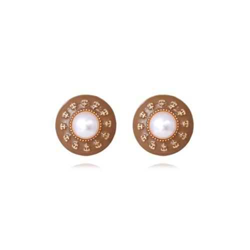 Zinc Alloy Stud Earring with Plastic Pearl plated fashion jewelry & enamel nickel lead & cadmium free Sold By Pair