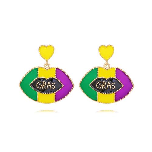 Zinc Alloy Drop Earrings Lip plated fashion jewelry & enamel multi-colored nickel lead & cadmium free Sold By Pair