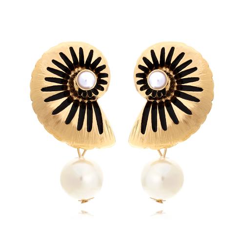 Zinc Alloy Drop Earrings with Plastic Pearl plated fashion jewelry & enamel golden nickel lead & cadmium free Sold By Pair