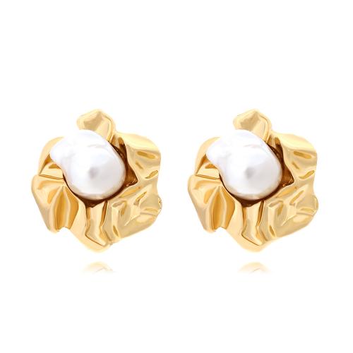 Zinc Alloy Stud Earring with Plastic Pearl plated fashion jewelry golden nickel lead & cadmium free Sold By Pair