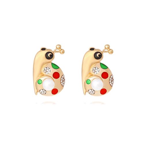Zinc Alloy Stud Earring Snail plated fashion jewelry & enamel & with rhinestone gold nickel lead & cadmium free Sold By Pair