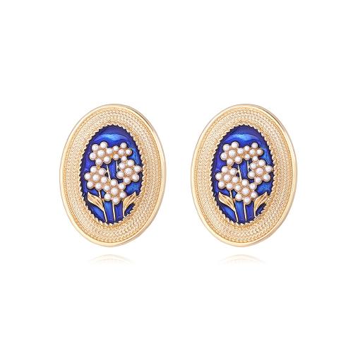 Zinc Alloy Stud Earring with Plastic Pearl Oval plated fashion jewelry & enamel nickel lead & cadmium free Sold By Pair