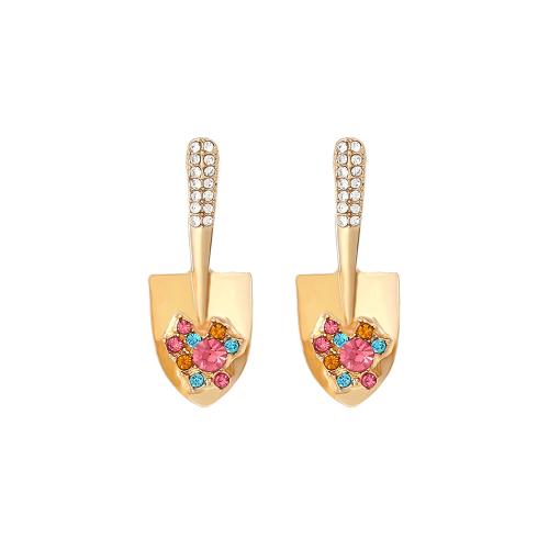 Zinc Alloy Stud Earring with Plastic Pearl Shovel plated fashion jewelry & with rhinestone nickel lead & cadmium free Sold By Pair