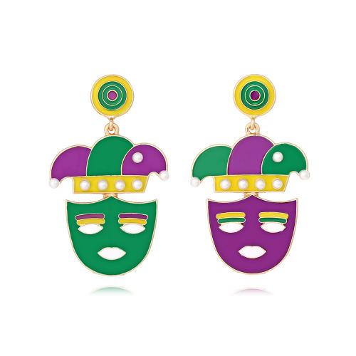 Zinc Alloy Drop Earrings with Plastic Pearl clown plated fashion jewelry & enamel multi-colored nickel lead & cadmium free Sold By Pair