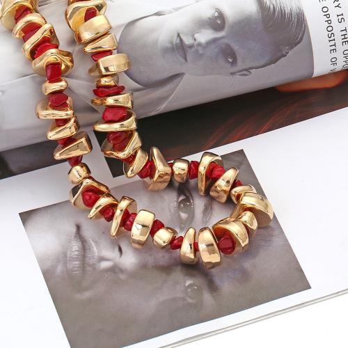 Resin halskettingen, Hars, met Edelsteen, met 5cm extender keten, mode sieraden, gouden, Lengte 42 cm, Verkocht door PC