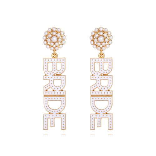 Zinc Alloy Drop Earrings with Plastic Pearl Alphabet Letter plated fashion jewelry & enamel nickel lead & cadmium free Sold By Pair