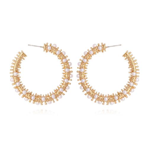 Zinc Alloy Stud Earring with Plastic Pearl plated fashion jewelry golden nickel lead & cadmium free Sold By Pair