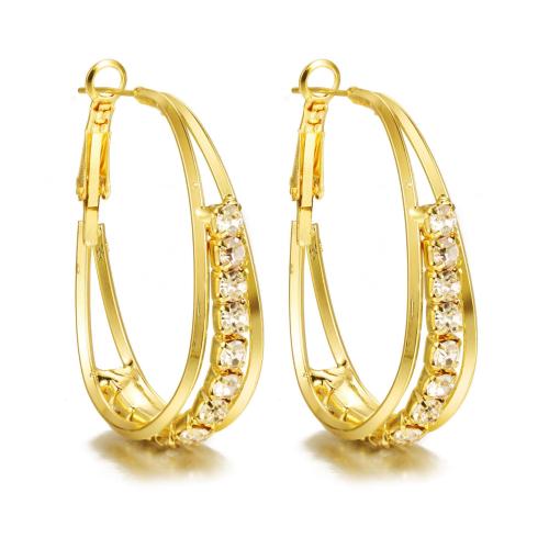 Zinc Alloy Drop Earrings for woman & with rhinestone & hollow gold Sold By Pair