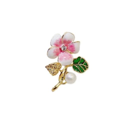 Zinc Alloy Brooches with Plastic Pearl plated for woman & enamel & with rhinestone Sold By PC