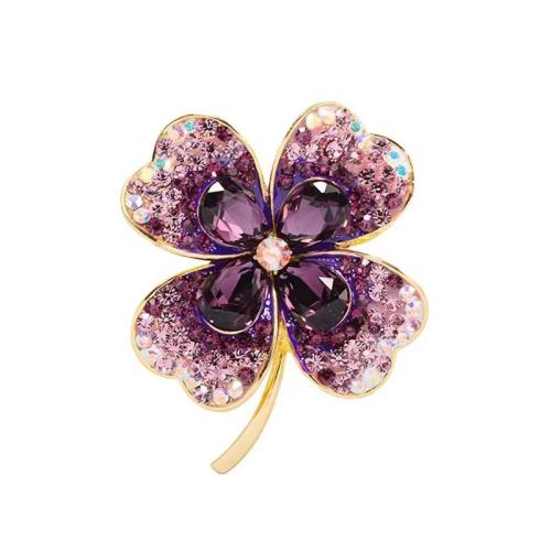 Zinc Alloy Brooches Four Leaf Clover plated micro pave cubic zirconia & for woman Sold By PC