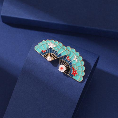 Zinklegering broches, Zinc Alloy, met Schelp & Zoetwater Parel, plated, voor vrouw & glazuur, blauw, Verkocht door PC