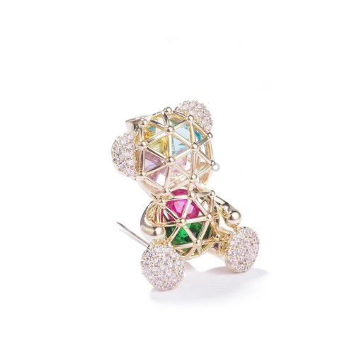 Zinc Alloy Brooches Bear plated micro pave cubic zirconia & for woman golden Sold By PC