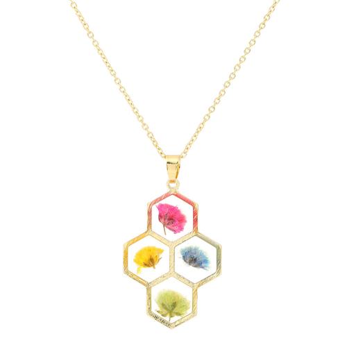 Pressed Dried Flower Jewelry  Brass with Dried Flower & Resin with 5cm extender chain plated for woman multi-colored Length 40 cm Sold By PC
